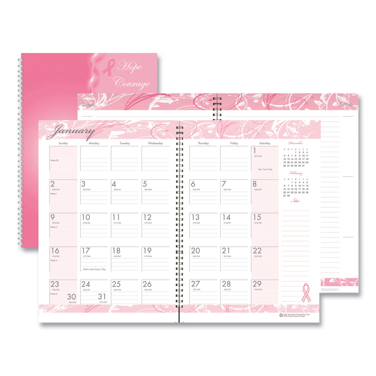 House of Doolittle Breast Cancer Awareness Recycled Ruled Monthly Planner/Journal, 10 x 7, Pink Cover, 12-Month (Jan to Dec): 2023