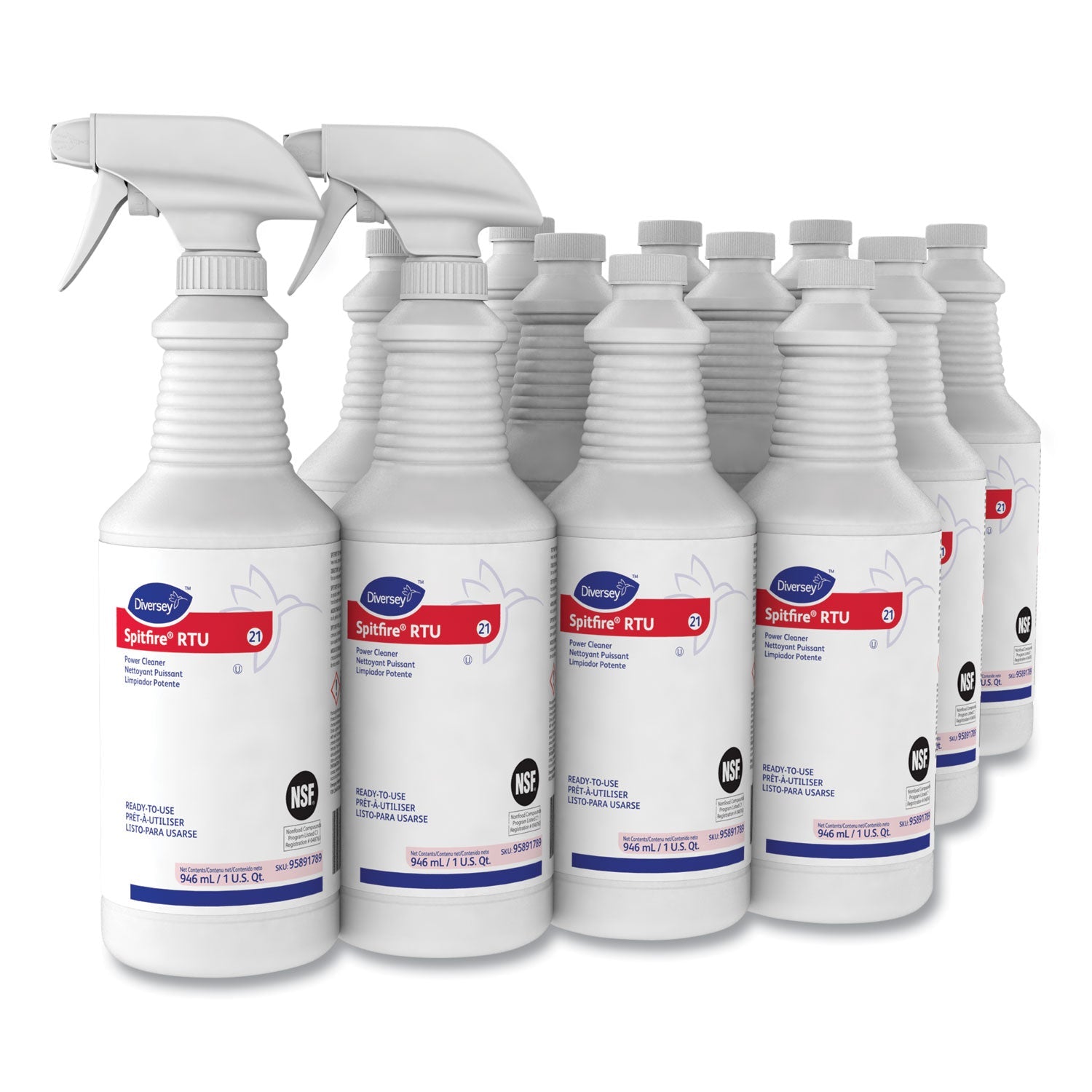 Diversey Spitfire Power Cleaner, Liquid, Fresh Pine Scent, 32 oz Spray Bottle, 12/Carton