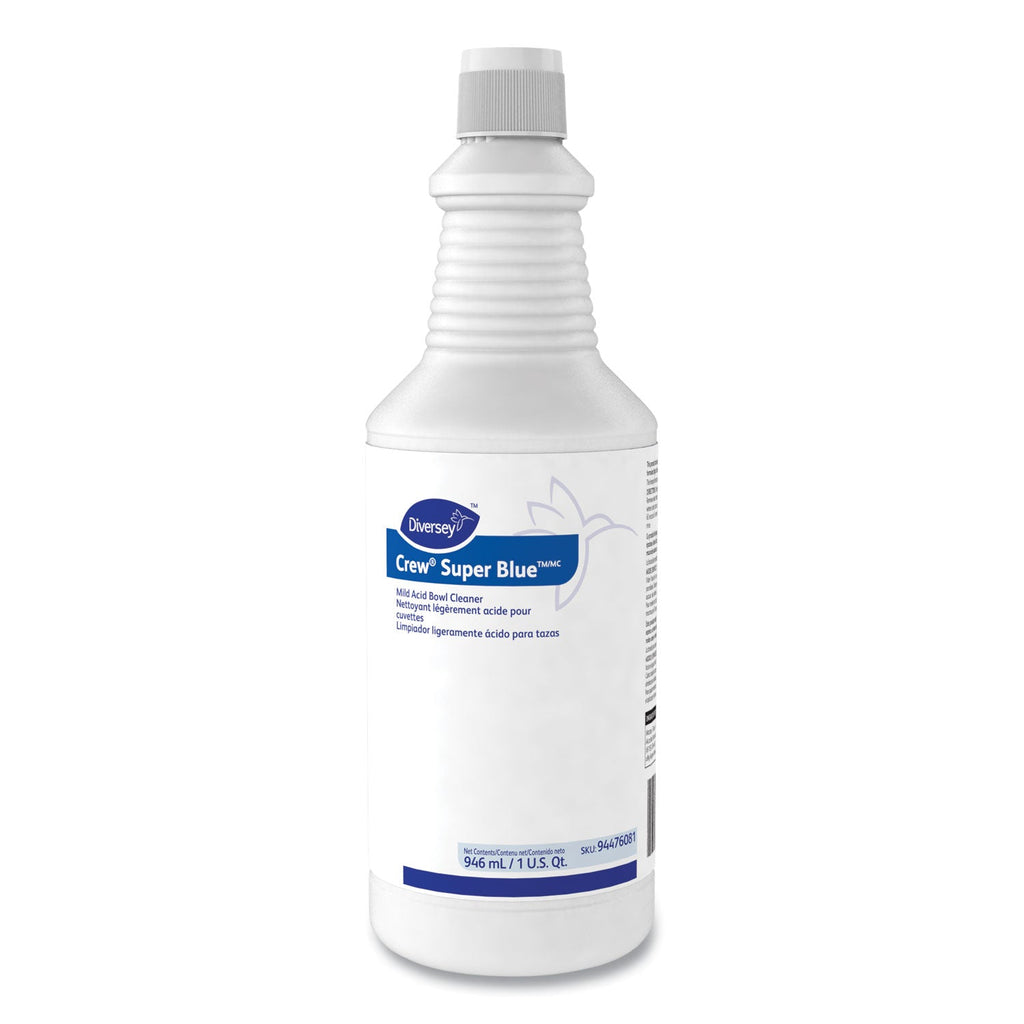 Diversey Crew Super Blue Mild Acid Bowl Cleaner, Citrus, 32 oz Squeeze Bottle, 12/Carton