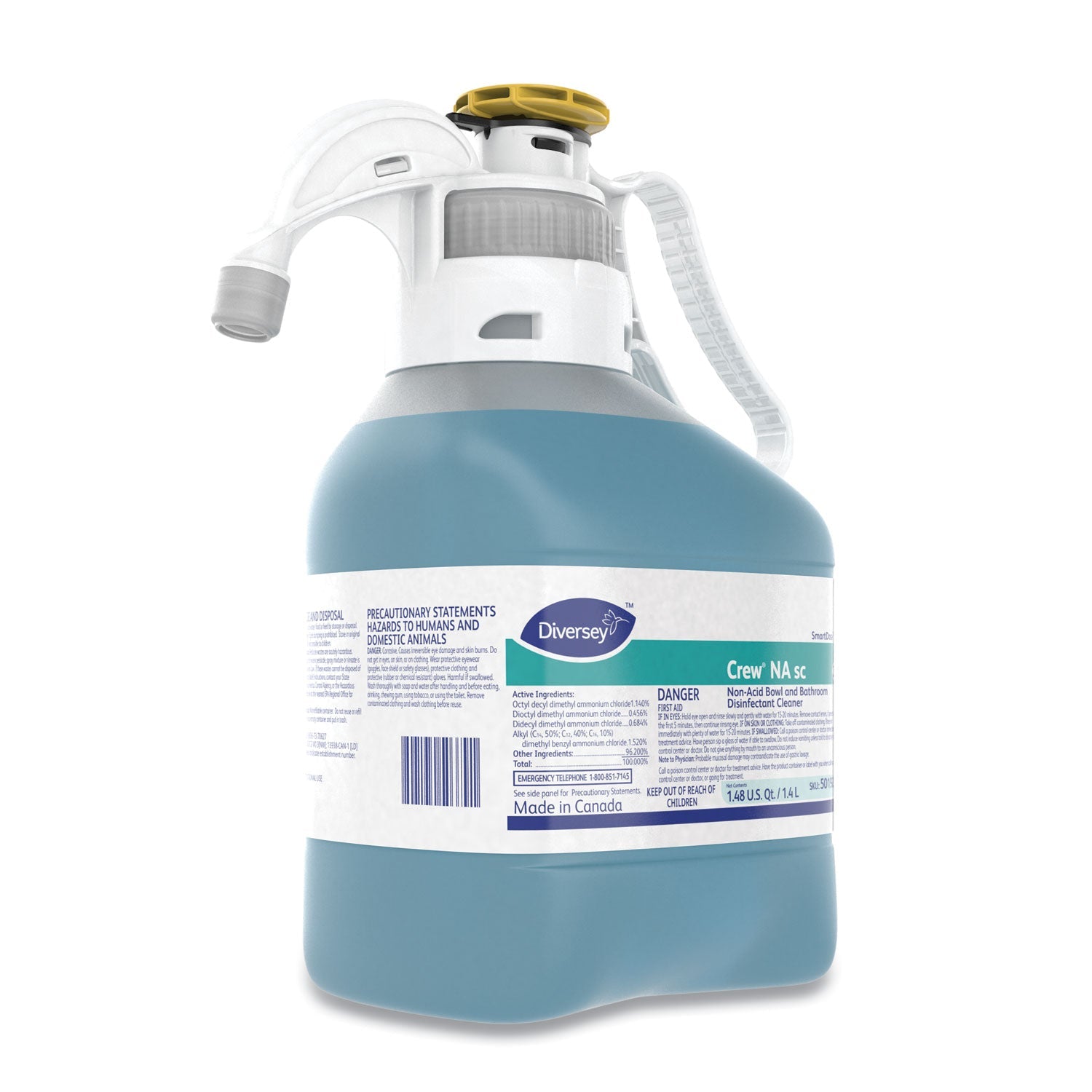 Diversey Crew Non-Acid Bowl and Bathroom Disinfectant Cleaner, Floral, 47.3 oz, 2/Carton