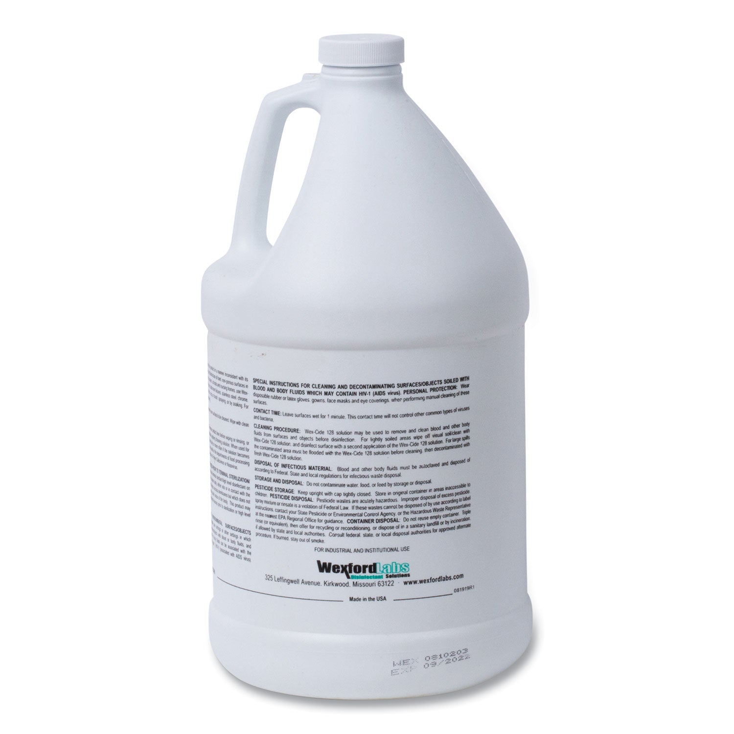 Wexford Labs Wex-Cide Concentrated Disinfecting Cleaner, Nectar Scent, 128 oz Bottle, 4/Carton