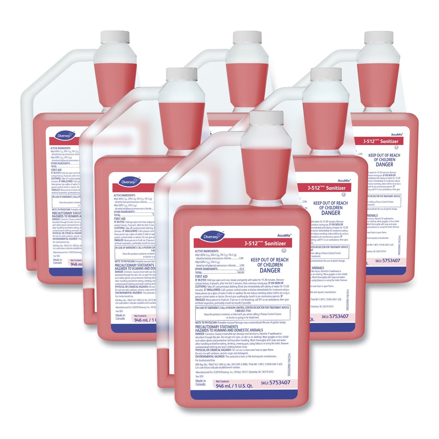 Diversey J-512TM/MC Santizer, 32 oz AccuMix Bottle, 6/Carton