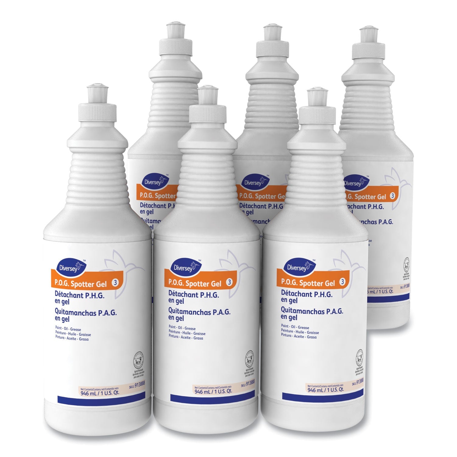 Diversey Paint, Oil and Grease Spotter Gel, Fruity Scent, 32 oz Squeeze Bottle, 6/Carton