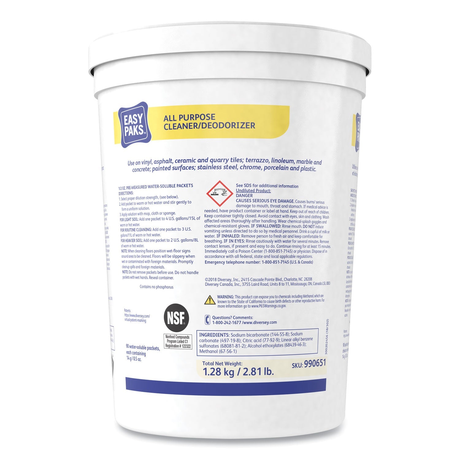 Easy Paks All-Purpose Cleaner/Deodorizer, 90 .5 oz Packets/Tub, 2 Tubs/Carton