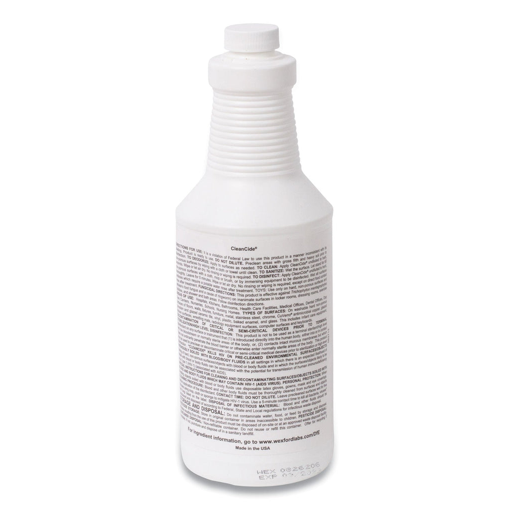 Wexford Labs CleanCide RTU Disinfecting Cleaner, Light Citrus Scent, 32 oz Bottle, 12 Bottles and 4 Trigger Sprayers/Carton