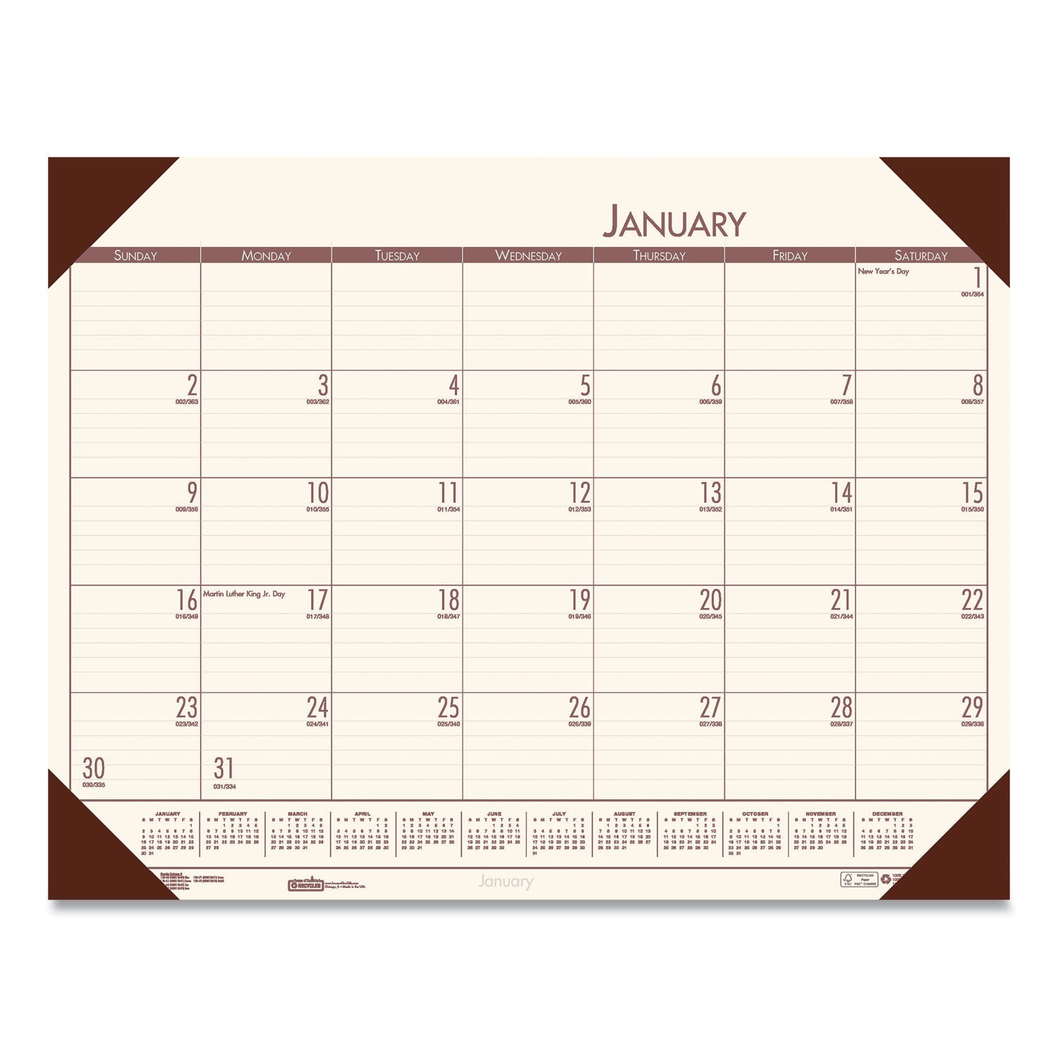 House of Doolittle EcoTones Recycled Monthly Desk Pad Calendar, 22 x 17, Moonlight Cream Sheets, Brown Corners, 12-Month (Jan to Dec): 2023