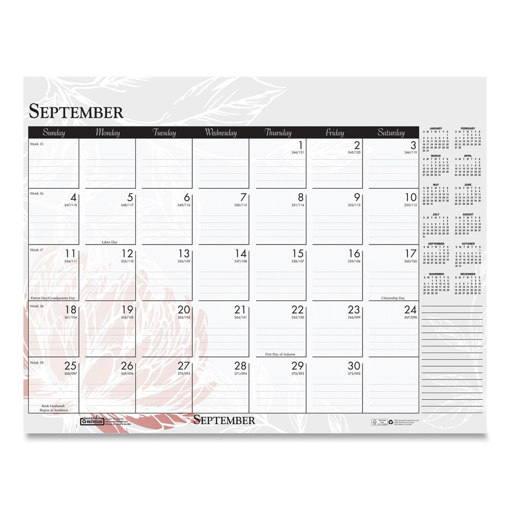 House of Doolittle Recycled Desk Pad Calendar, Wild Flowers Artwork, 18.5 x 13, White Sheets, Black Binding/Corners,12-Month (Jan-Dec): 2023
