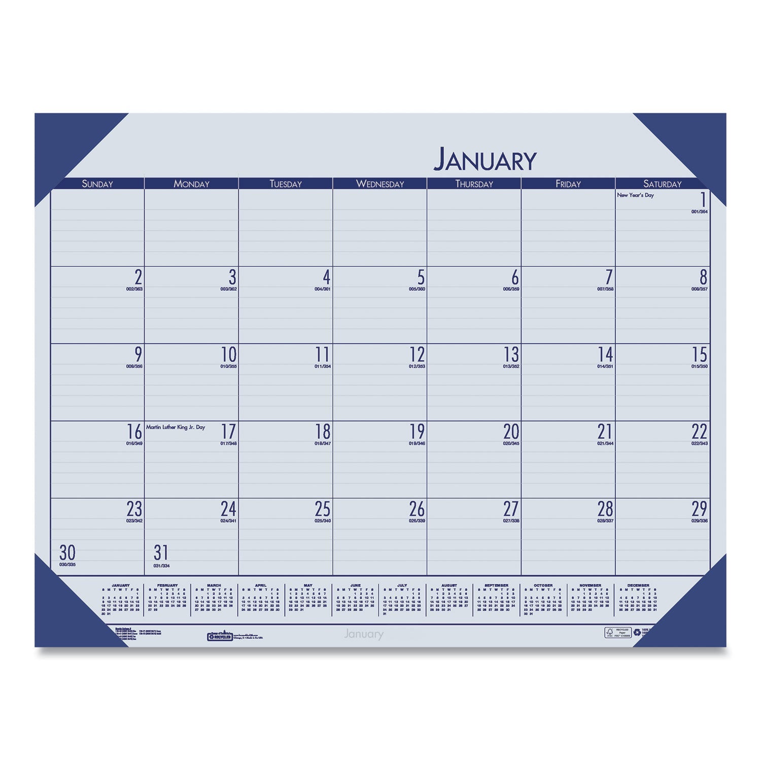House of Doolittle EcoTones Recycled Monthly Desk Pad Calendar, 18.5 x 13, Ocean Blue Sheets/Corners, Black Binding, 12-Month (Jan to Dec): 2023