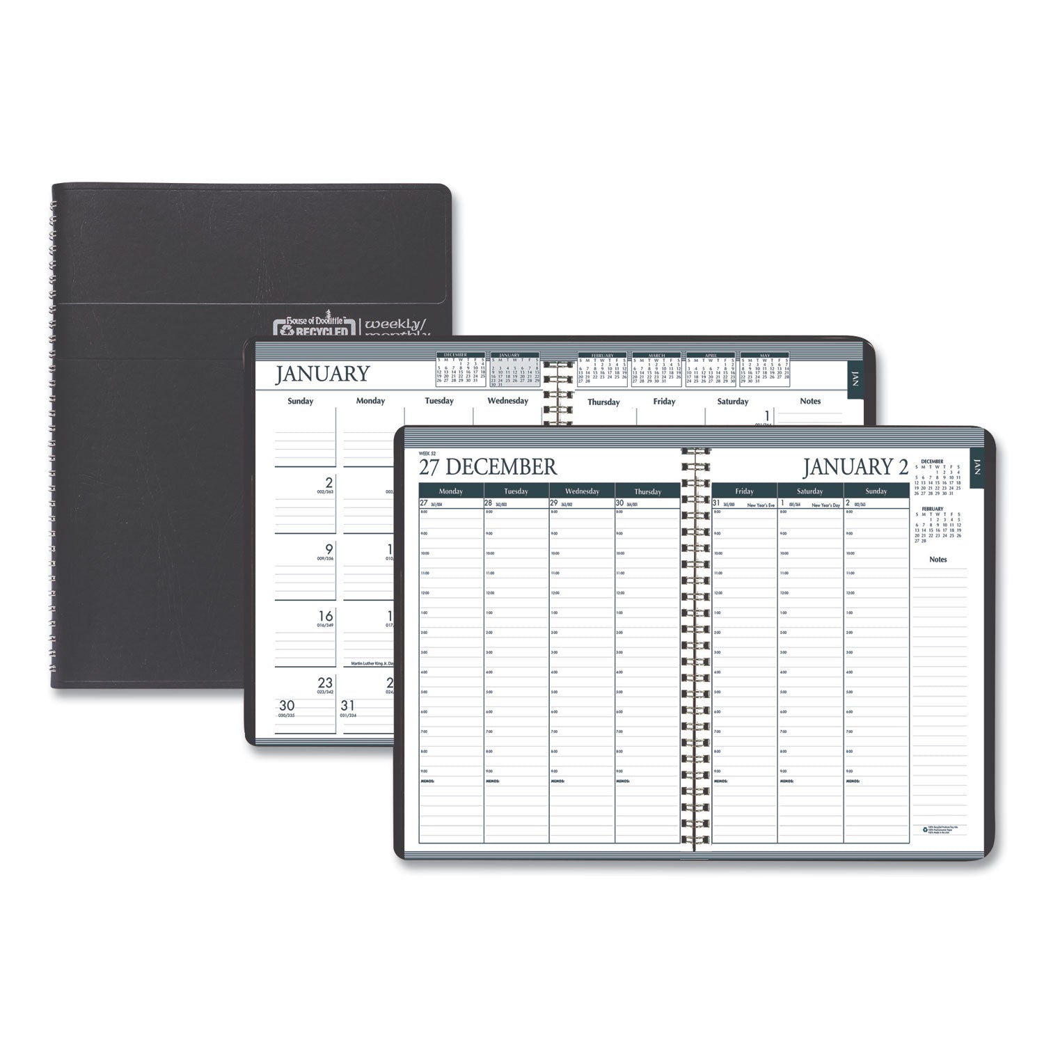 House of Doolittle Recycled Monthly Weekly 7 Day Planner, 8.75 x 6.88, Black Cover, 12-Month (Jan to Dec): 2023