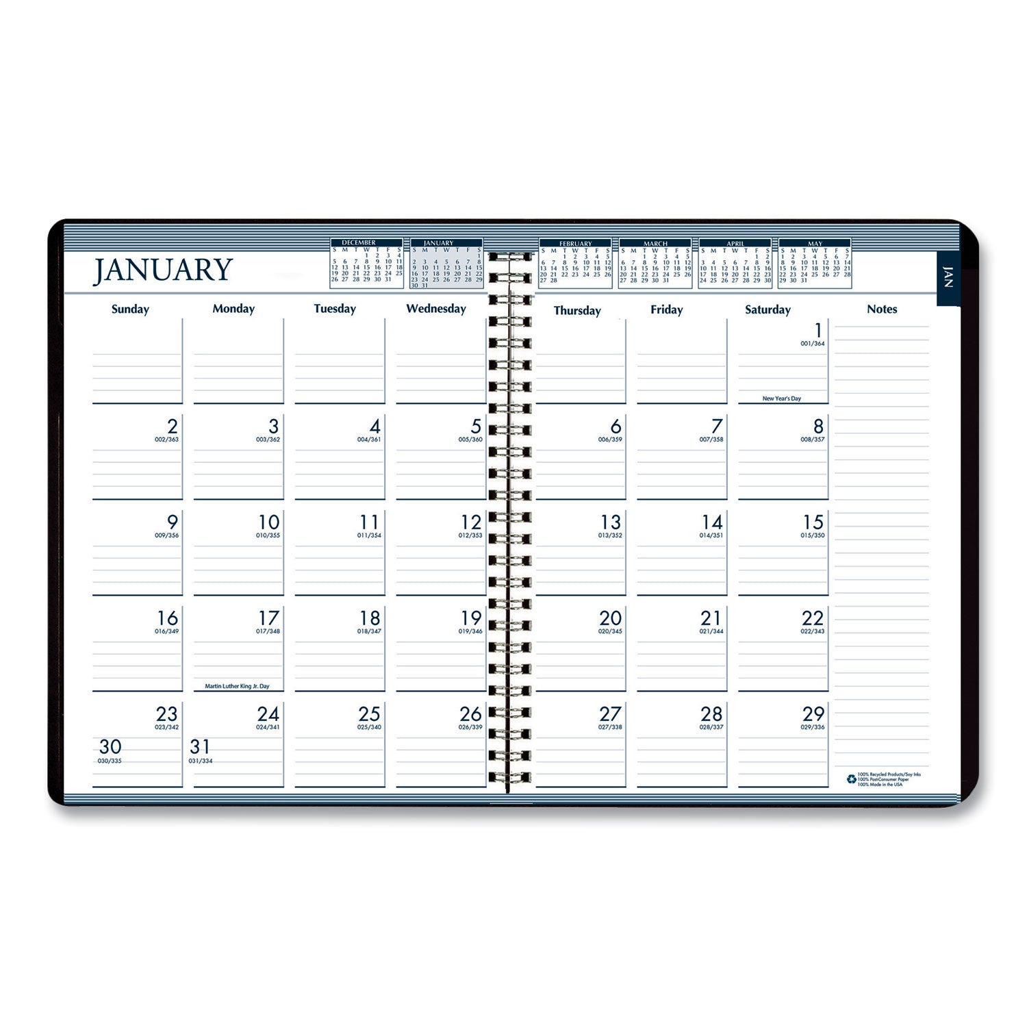House of Doolittle Recycled Monthly Weekly 7 Day Planner, 8.75 x 6.88, Black Cover, 12-Month (Jan to Dec): 2023