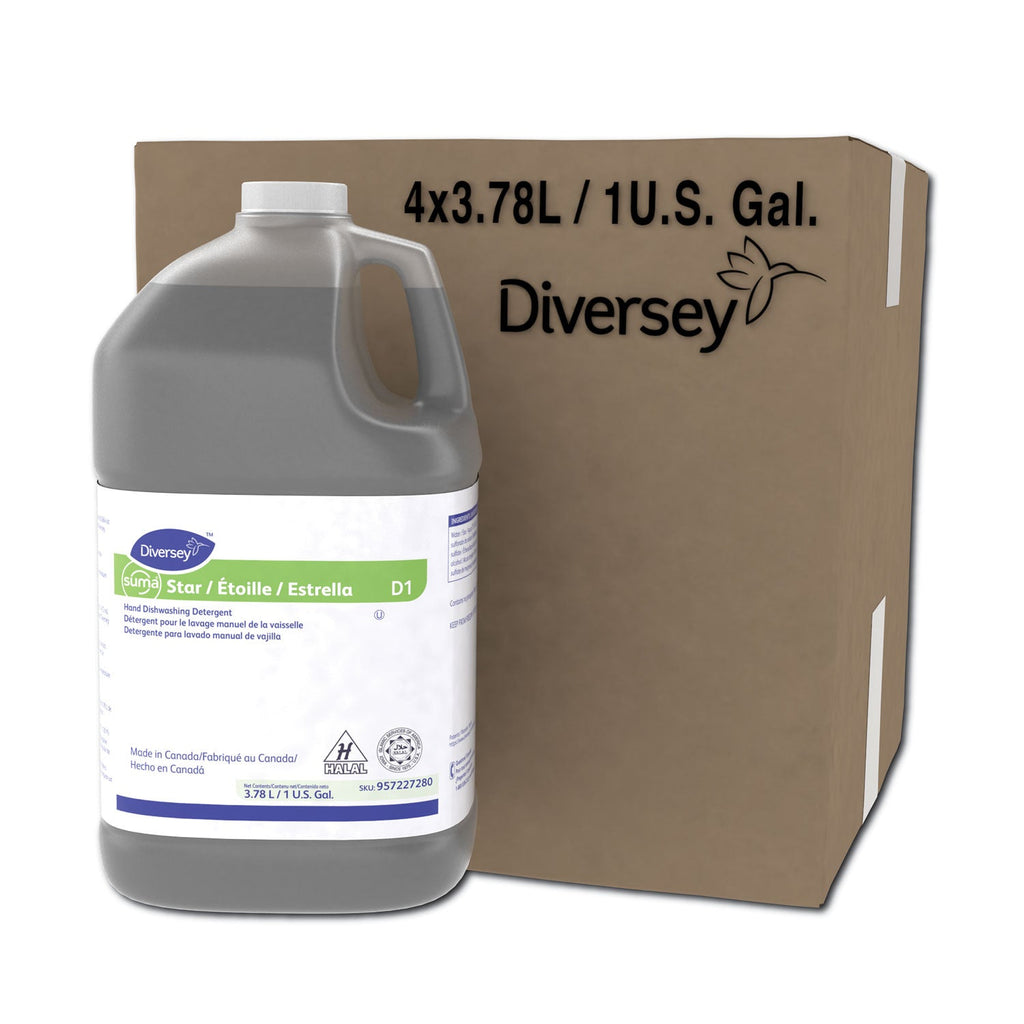 Diversey Suma Star D1 Hand Dishwashing Detergent, Unscented, 1 gal Bottle, 4/Carton