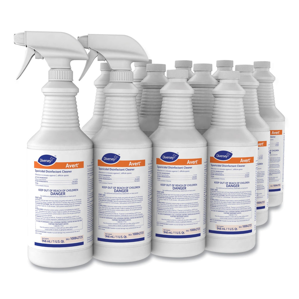 Diversey Avert Sporicidal Disinfectant Cleaner, 32 oz Spray Bottle, 12/Carton
