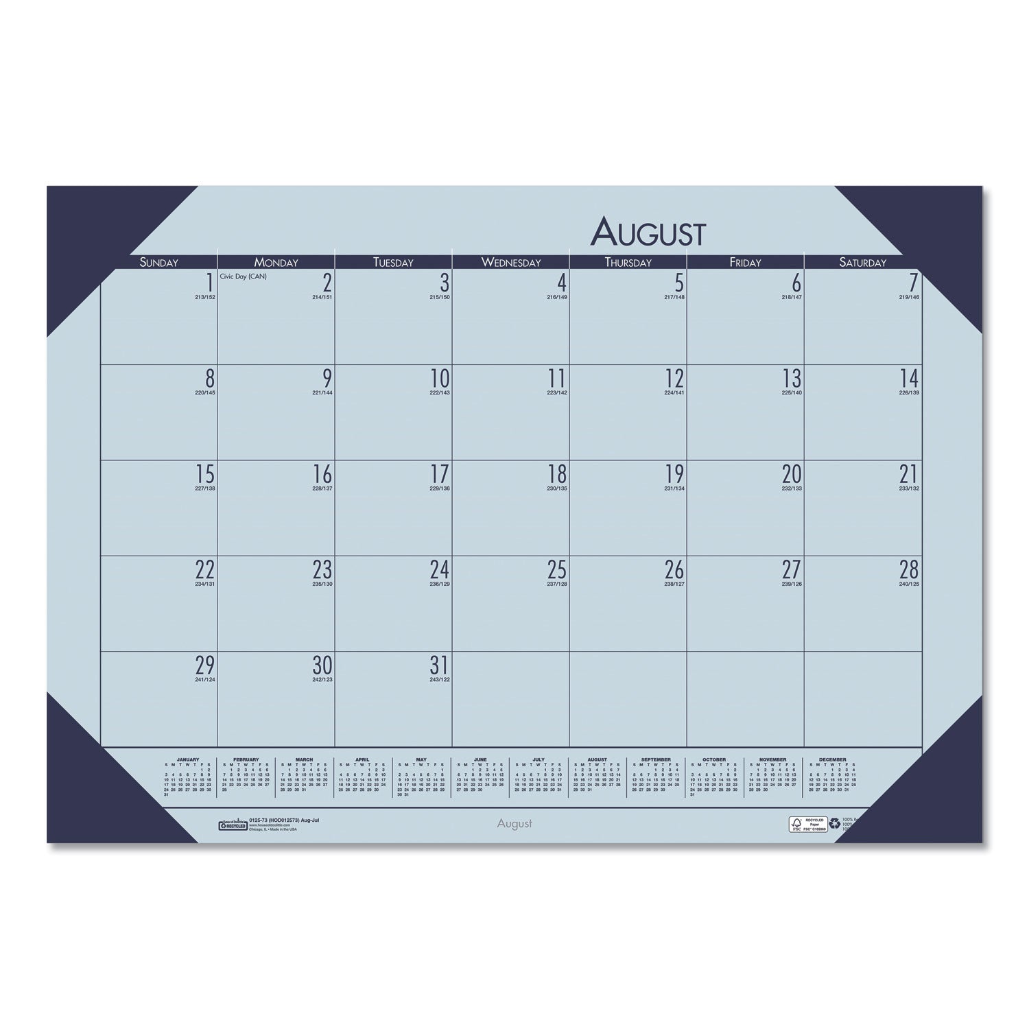 House of Doolittle EcoTones Recycled Academic Desk Pad Calendar, 18.5 x 13, Orchid Sheets, Cordovan Corners, 12-Month (Aug-July): 2022-2023