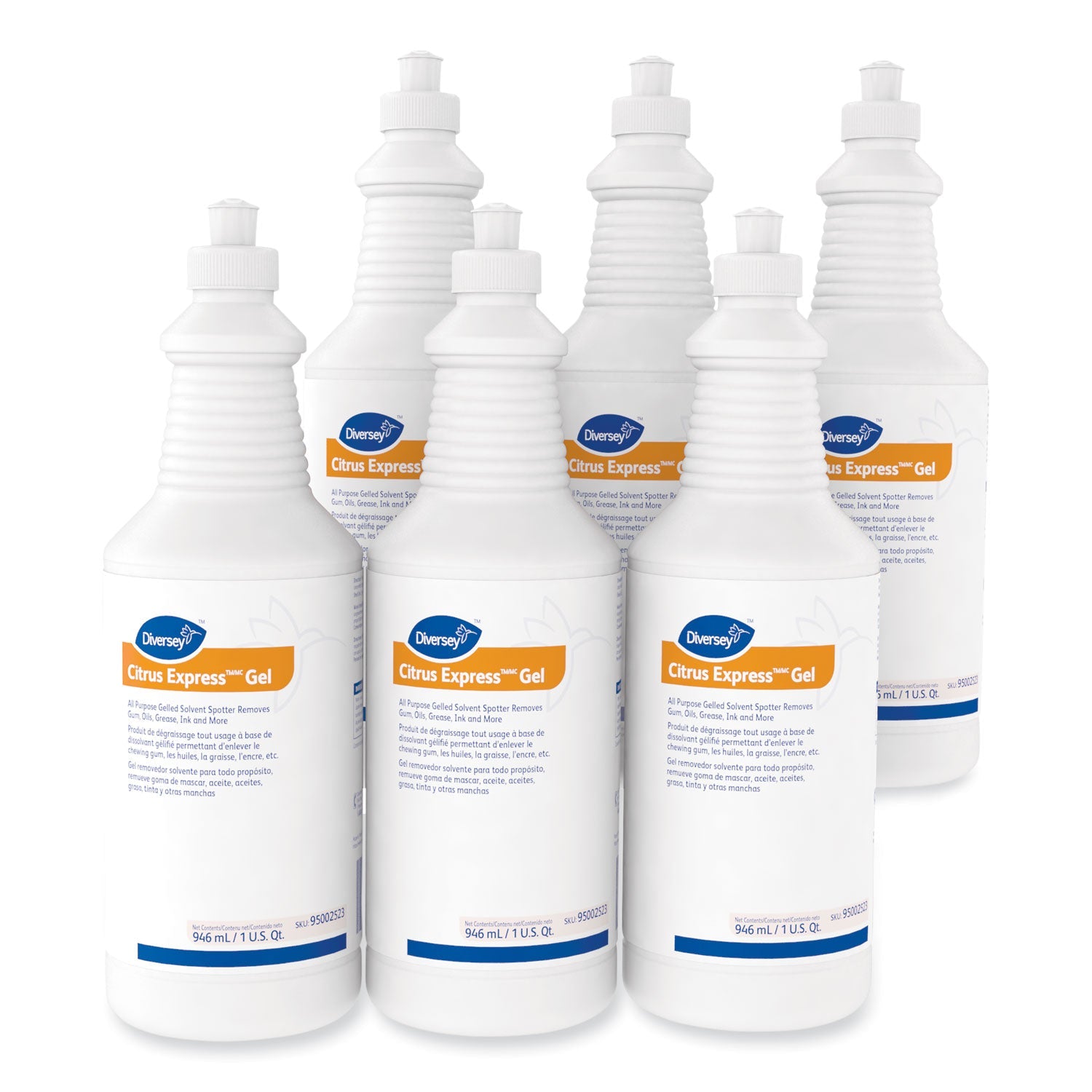 Diversey Citrus Express Gel Spotter, Citrus Scent, 32 oz Squeeze Bottle, 6/Carton