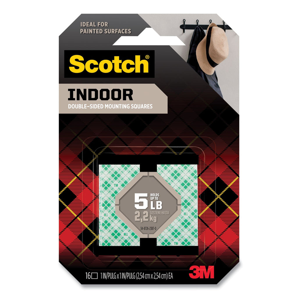 Scotch Permanent High-Density Foam Mounting Tape, 1" Squares, Double-Sided, Holds Up to 5 lbs, White, 16/Pack