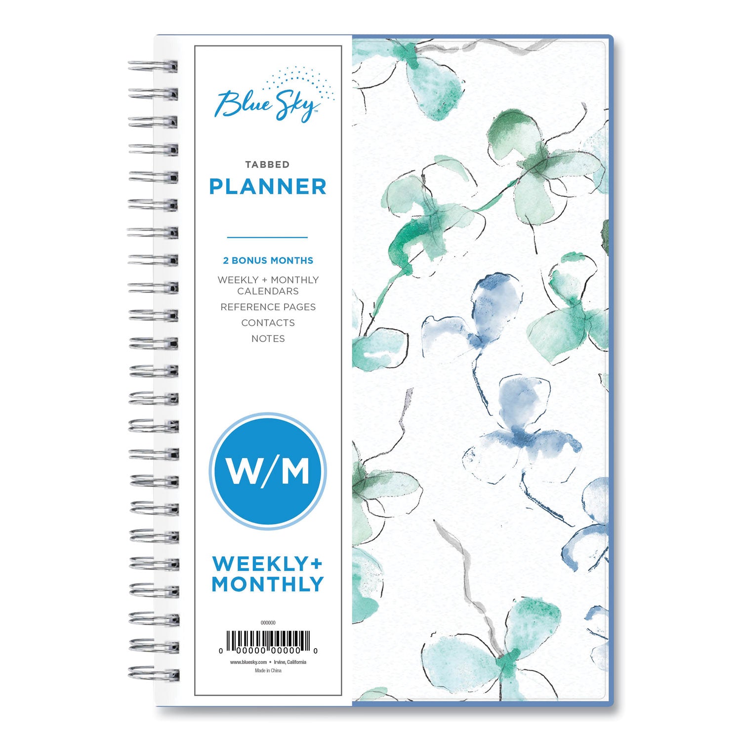 Blue Sky Lindley Weekly/Monthly Planner, Lindley Floral Artwork, 8 x 5, White/Blue/Green Cover, 12-Month (Jan to Dec): 2023