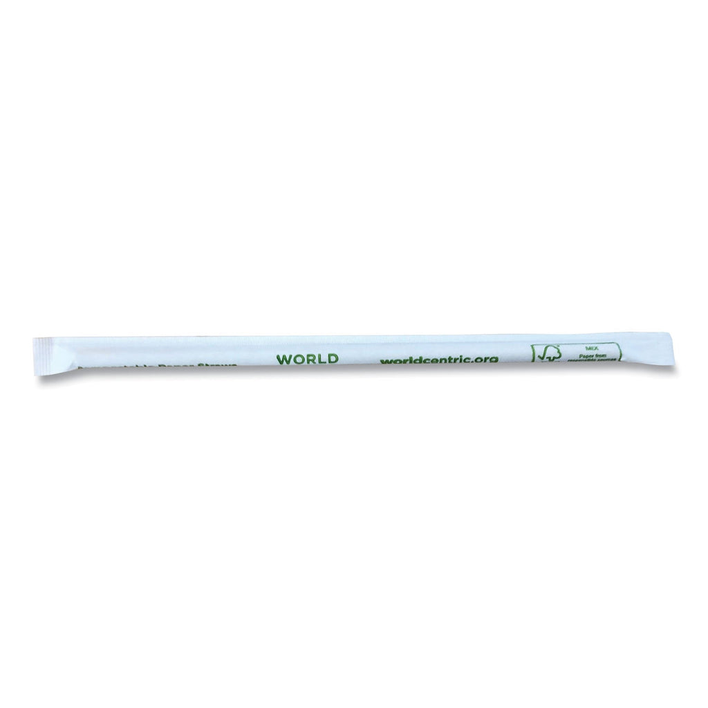 World Centric Sustainable Kraft Paper Straws, Wrapped, 8", Natural, 6,000/Carton