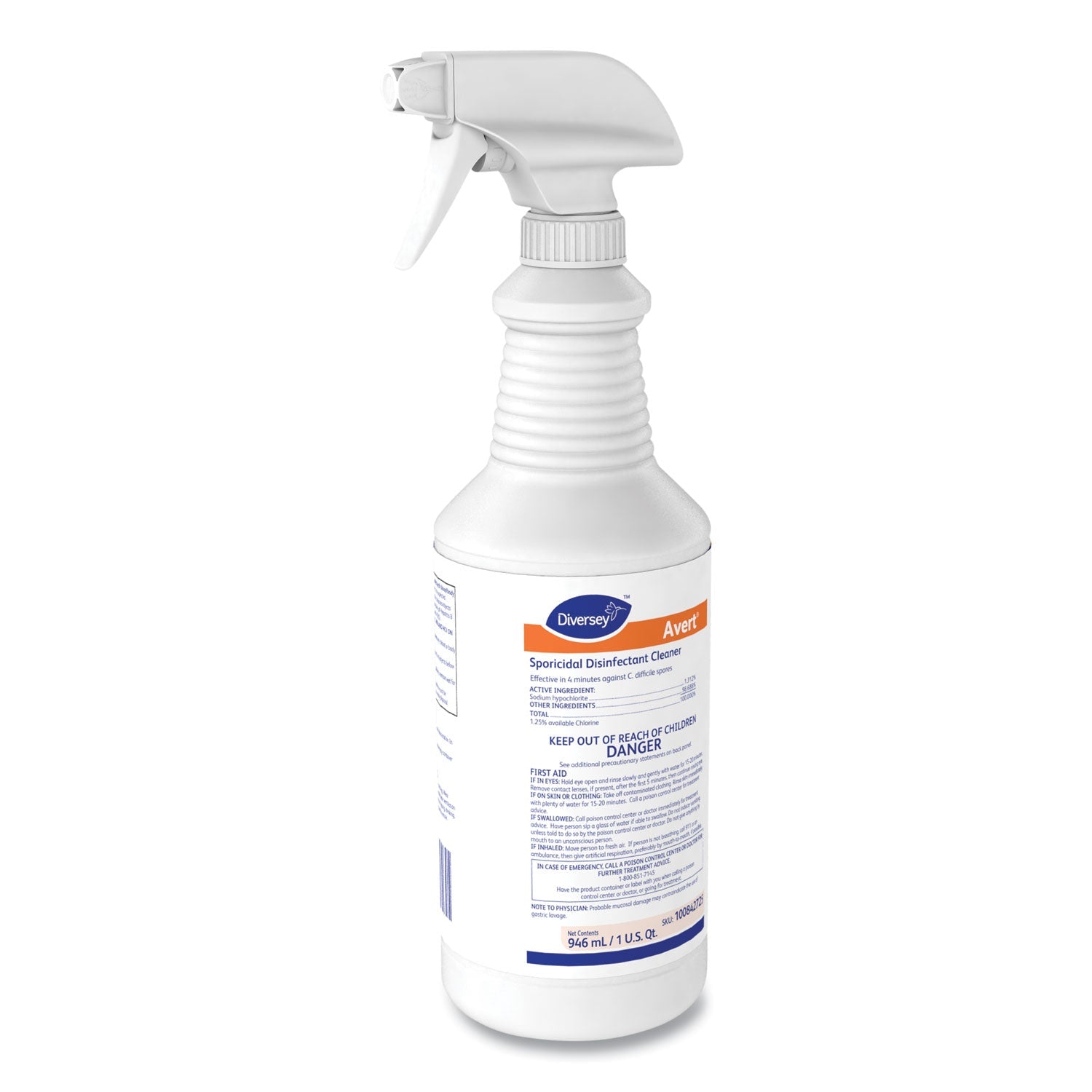 Diversey Avert Sporicidal Disinfectant Cleaner, 32 oz Spray Bottle, 12/Carton