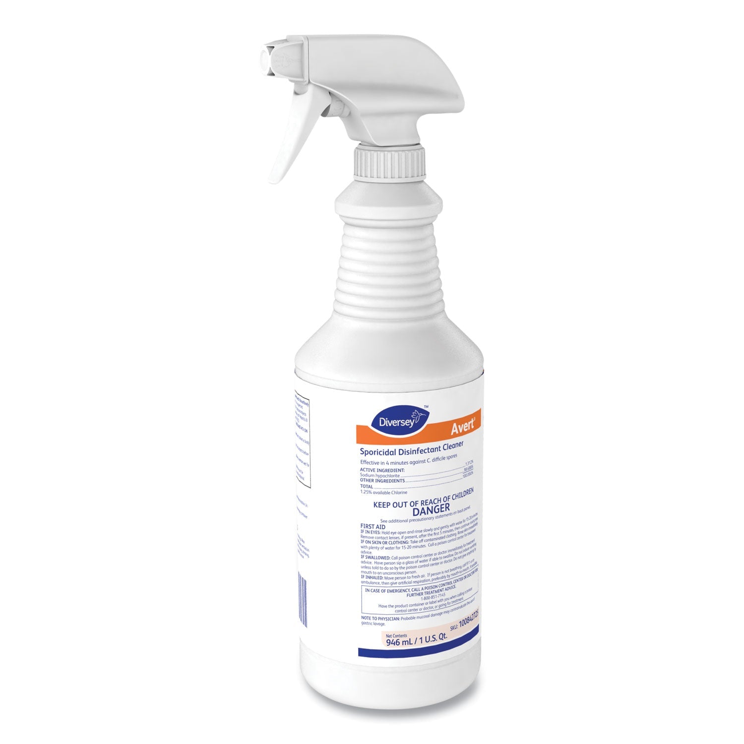 Diversey Avert Sporicidal Disinfectant Cleaner, 32 oz Spray Bottle, 12/Carton