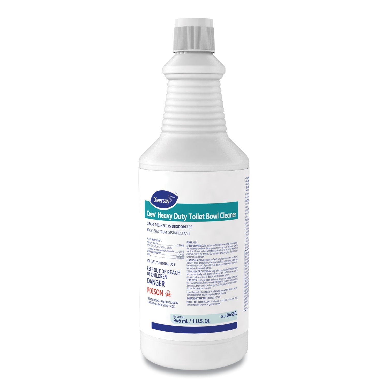 Diversey Crew Heavy Duty Toilet Bowl Cleaner, Minty, 32 oz Squeeze Bottle, 12/Carton