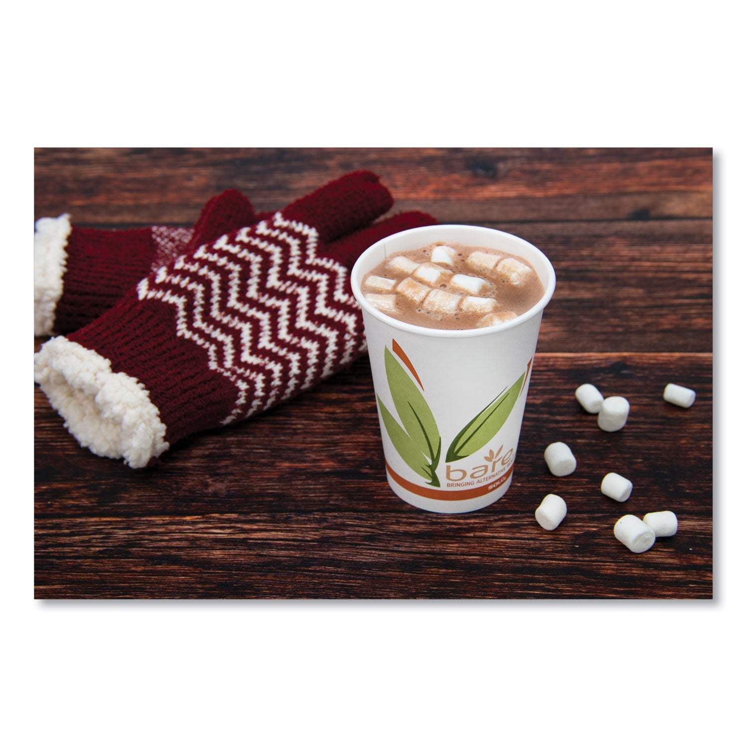 Dart Bare by Solo Eco-Forward Recycled Content PCF Paper Hot Cups, 12 oz, Green/White/Beige, 1,000/Carton