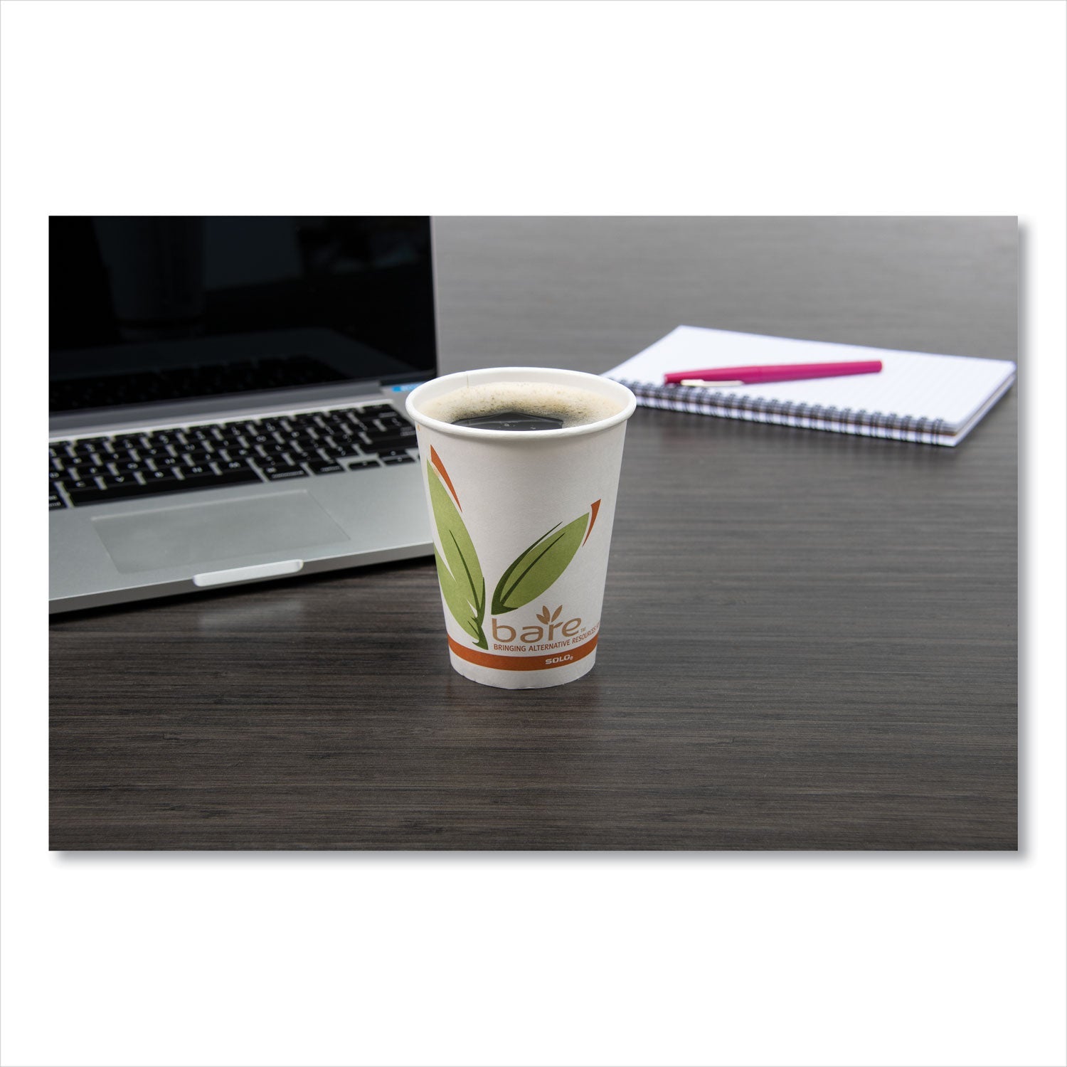 Dart Bare by Solo Eco-Forward Recycled Content PCF Paper Hot Cups, 12 oz, Green/White/Beige, 1,000/Carton