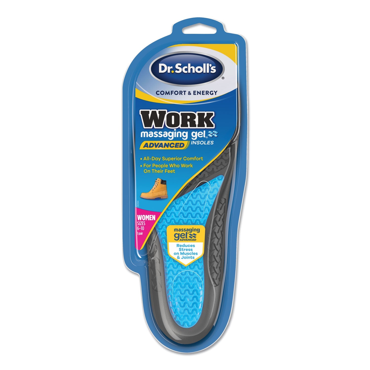 Dr. Scholl's Comfort and Energy Work Massaging Gel Insoles, Women Sizes 6 to 11, Black/Blue, Pair