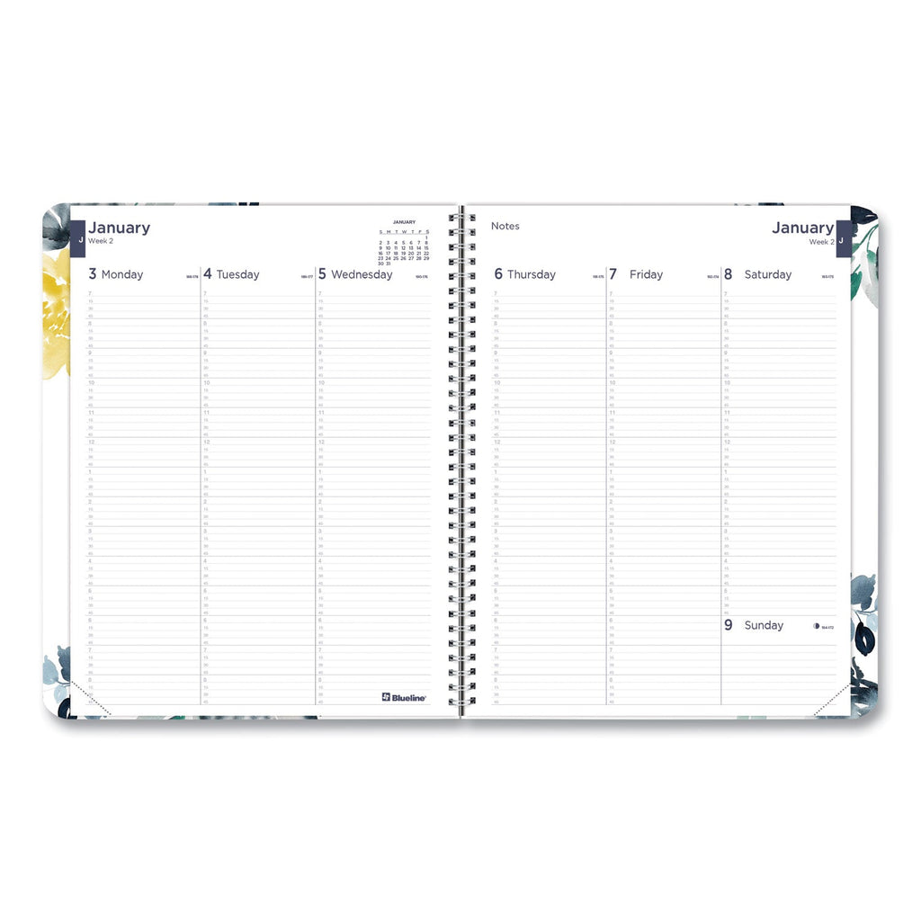 Blueline Soft Cover Design Weekly/Monthly Planner, Floral Watercolor Artwork, 11 x 8.5, White/Blue/Yellow, 12-Month (Jan to Dec): 2023