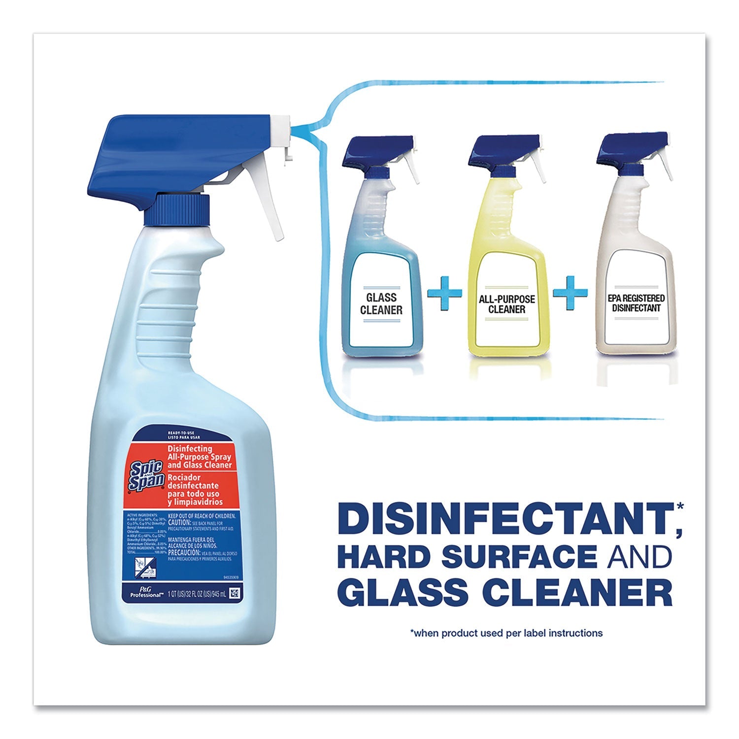Spic and Span Disinfecting All-Purpose Spray and Glass Cleaner, Fresh Scent, 1 gal Bottle, 3/Carton
