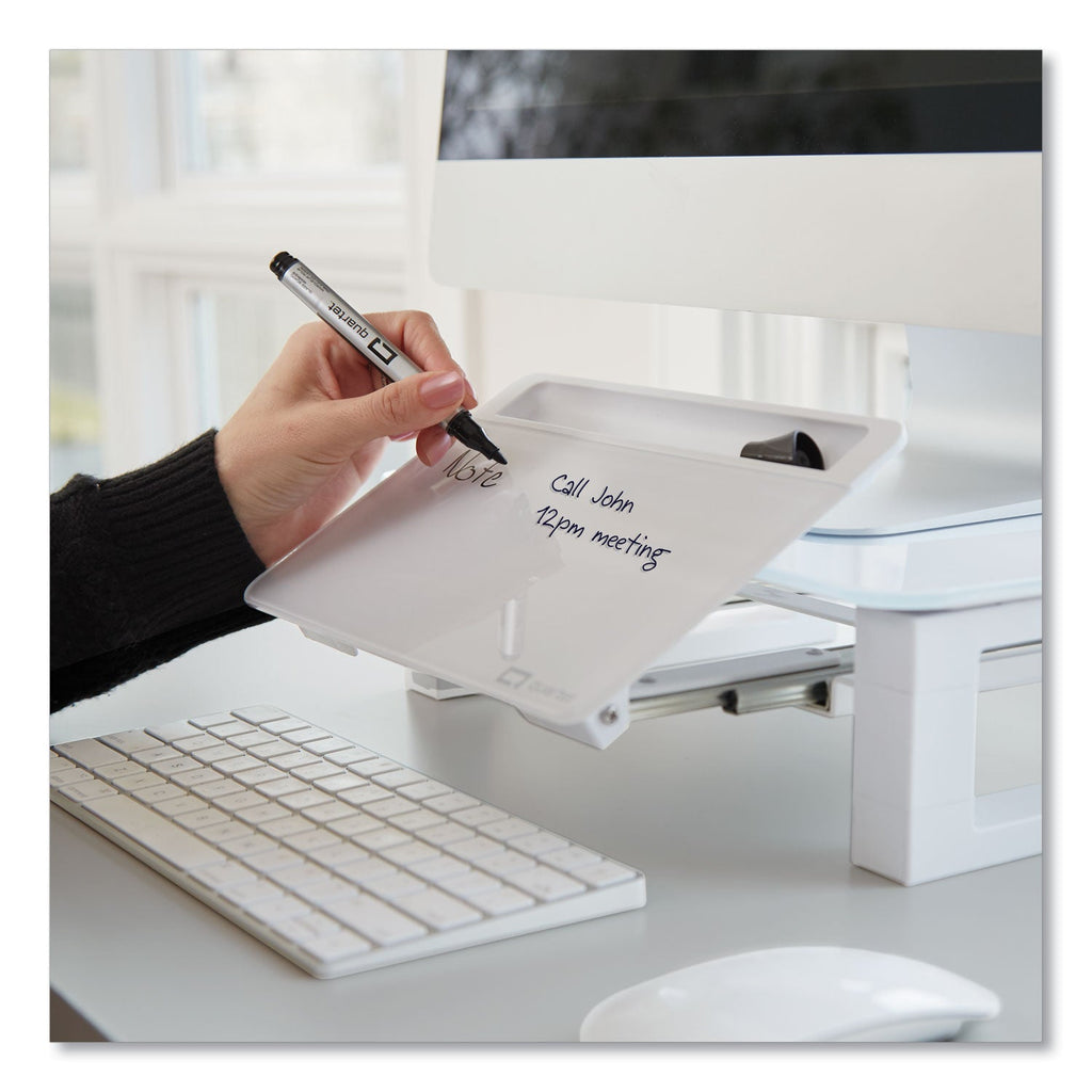 Quartet Adjustable Height Desktop Glass Monitor Riser with Dry-Erase Board, 14 x 10.25 x 2.5 to 5.25, White, Supports 100 lb