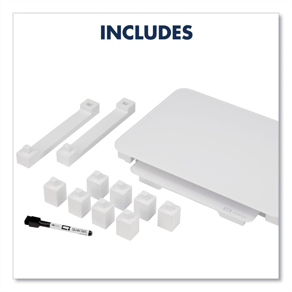 Quartet Adjustable Height Desktop Glass Monitor Riser with Dry-Erase Board, 14 x 10.25 x 2.5 to 5.25, White, Supports 100 lb