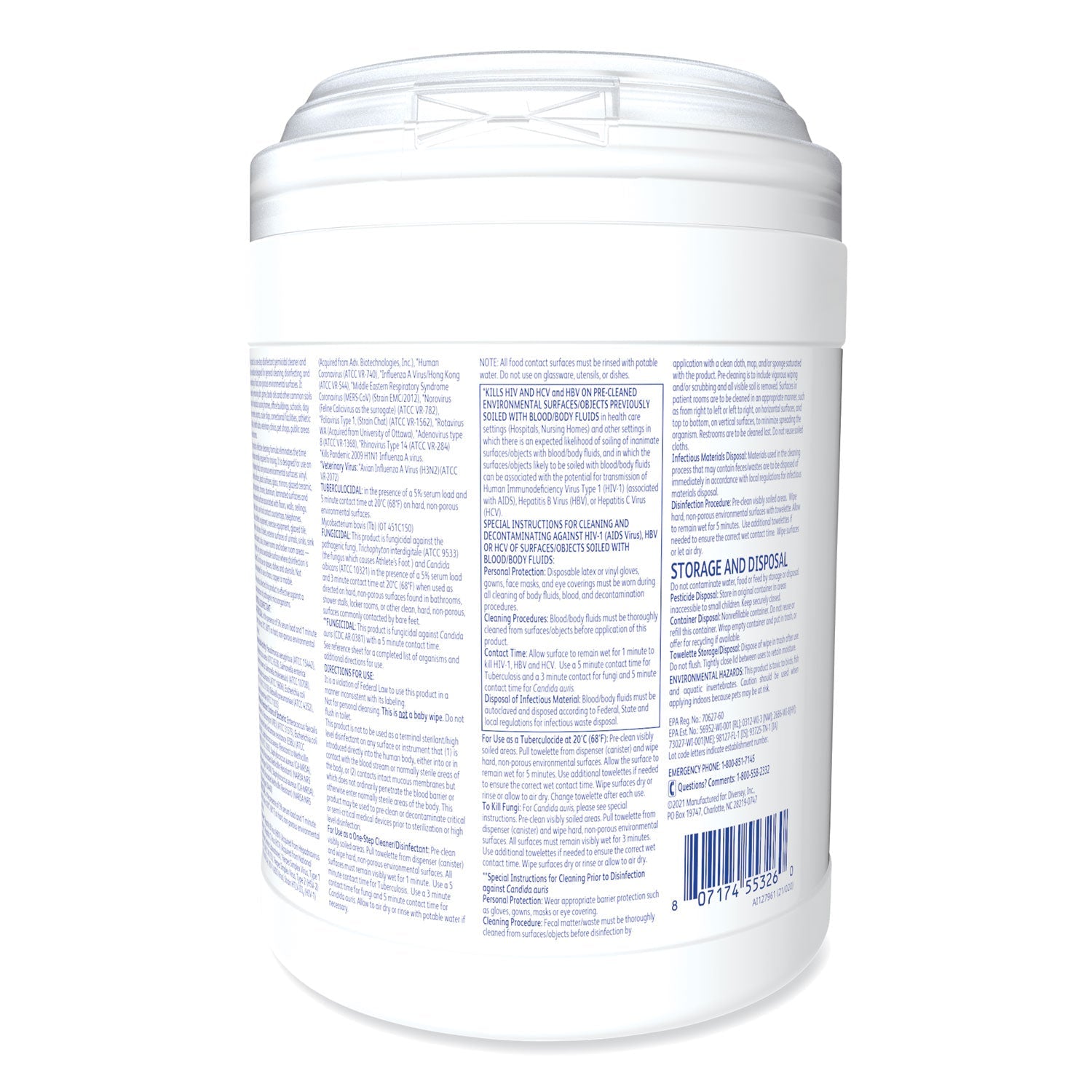 Diversey Oxivir TB Disinfectant Wipes, 6 x 6.9, Characteristic Scent, White, 160/Canister, 4 Canisters/Carton
