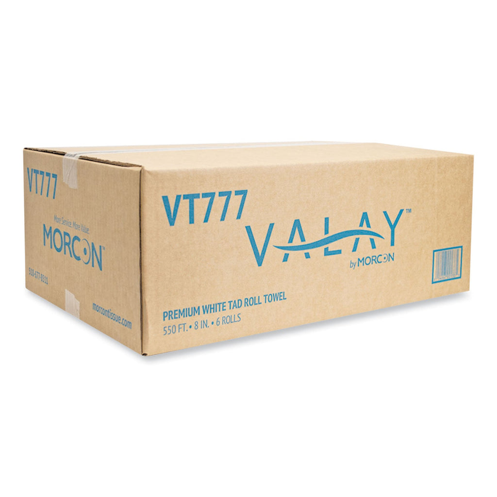 Morcon Tissue Valay Proprietary TAD Roll Towels, 1-Ply, 7.5" x 550 ft, White, 6 Rolls/Carton
