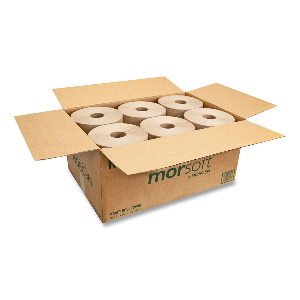 Morcon Tissue 10 Inch Roll Towels, 1-Ply, 10" x 800 ft, Kraft, 6 Rolls/Carton