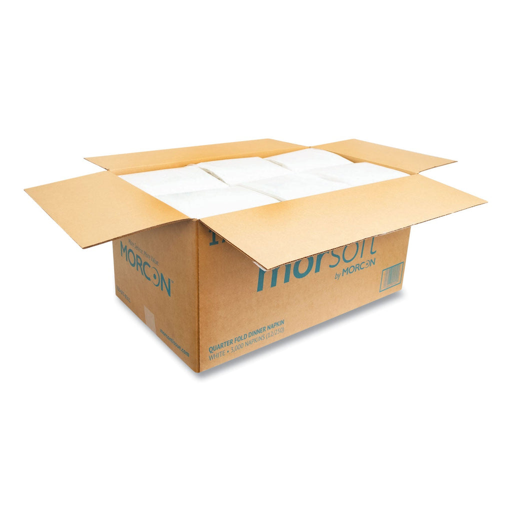 Morcon Tissue Morsoft Dinner Napkins, 1-Ply, 16 x 16, White, 250/Pack, 12 Packs/Carton