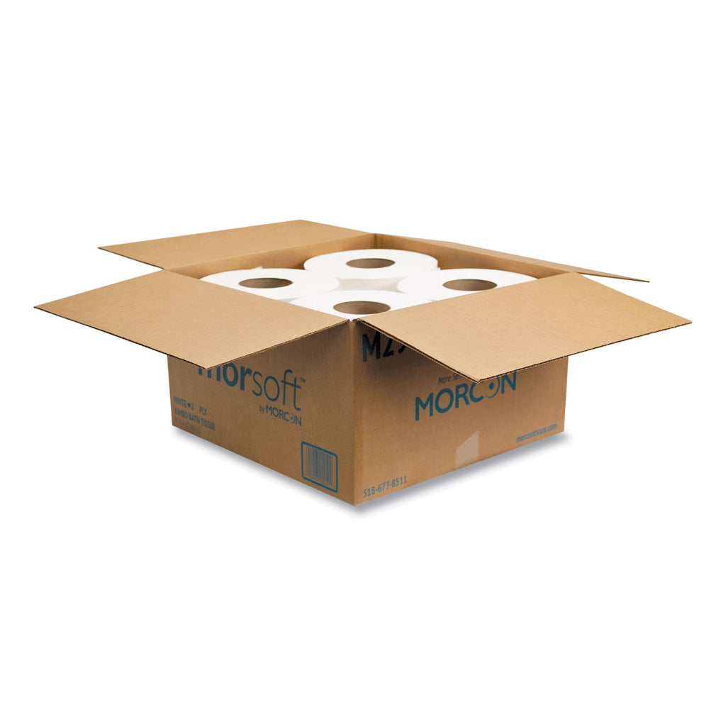 Morcon Tissue Jumbo Bath Tissue, Septic Safe, 2-Ply, White, 3.3" x 700 ft, 12 Rolls/Carton