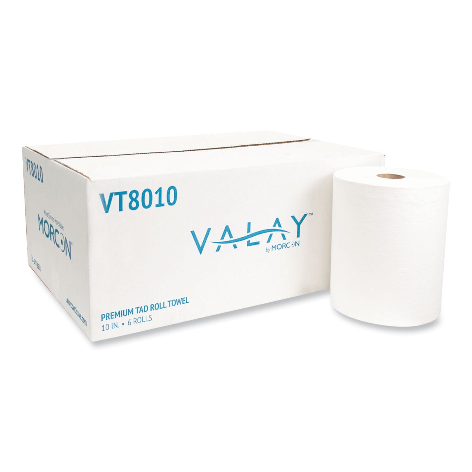 Morcon Tissue 10 Inch TAD Roll Towels, 10" x 700 ft, White, 6/Carton