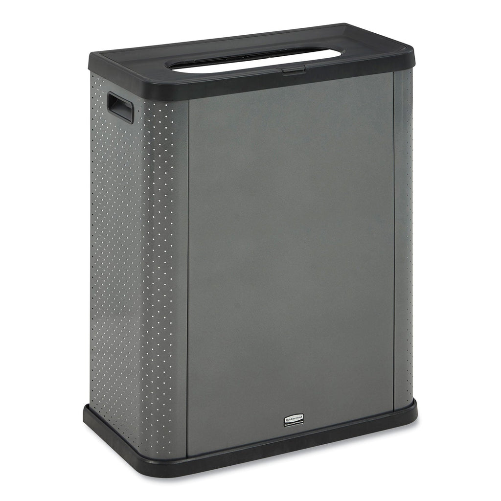 Rubbermaid Elevate Decorative Refuse Container, Landfill, 23 gal, 25.14 x 12.8 x 31.5, Pearl Dark Gray