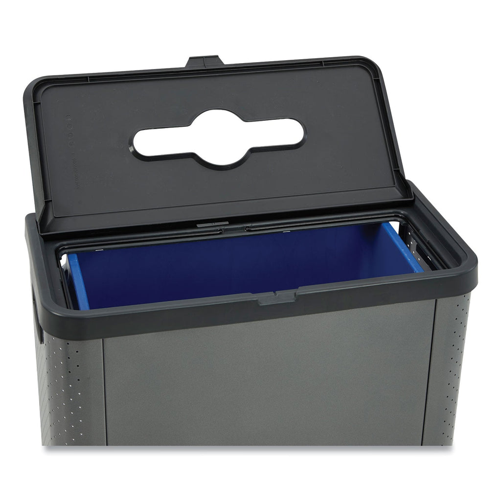 Rubbermaid Elevate Decorative Refuse Container, Mixed Recycling, 23 gal, 25.14 x 12.8 x 31.5, Pearl Dark Gray