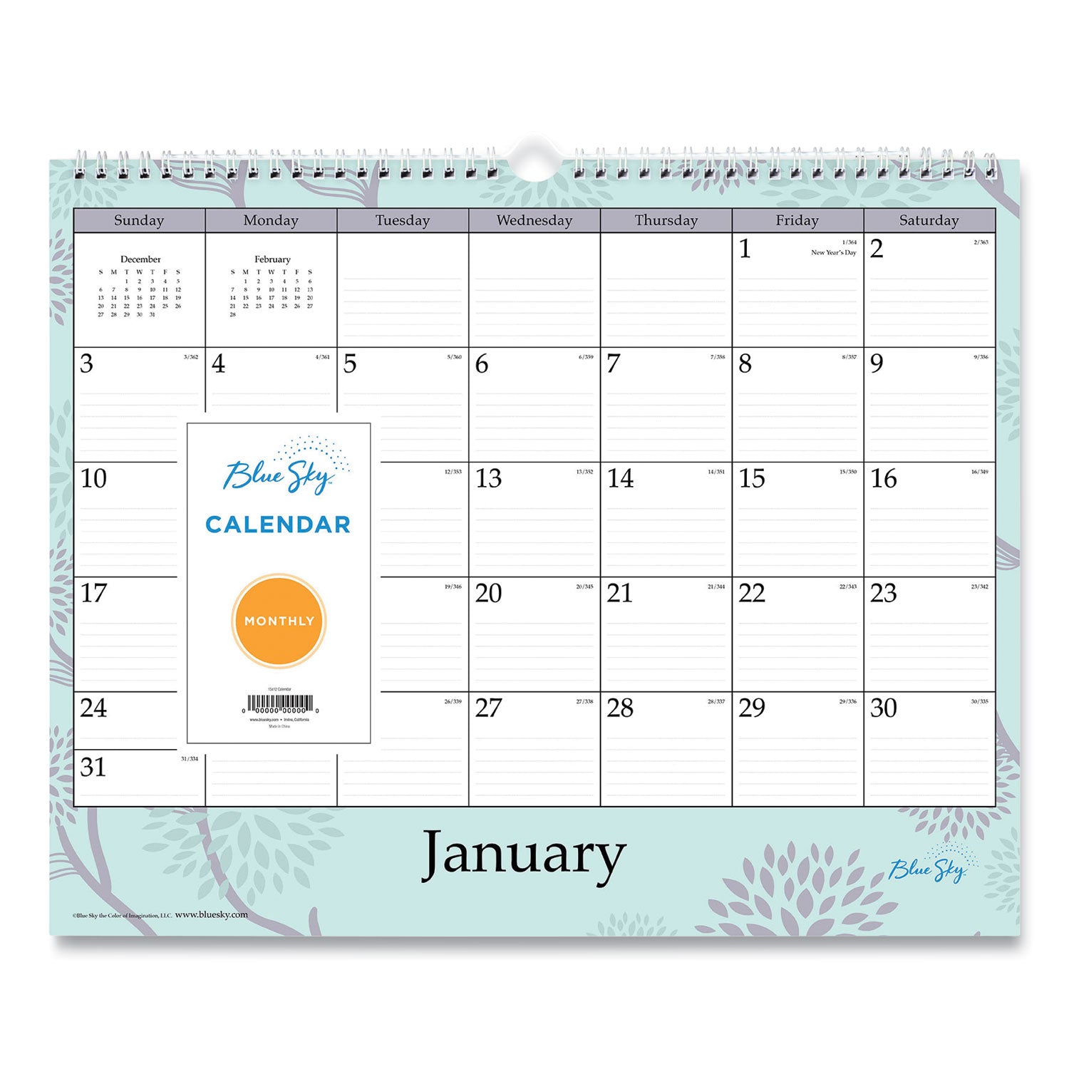 Blue Sky Rue Du Flore Wall Calendar, Rue du Flore Artwork, 12 x 15, White/Jade/Lavender Sheets, 12-Month (Jan to Dec): 2023