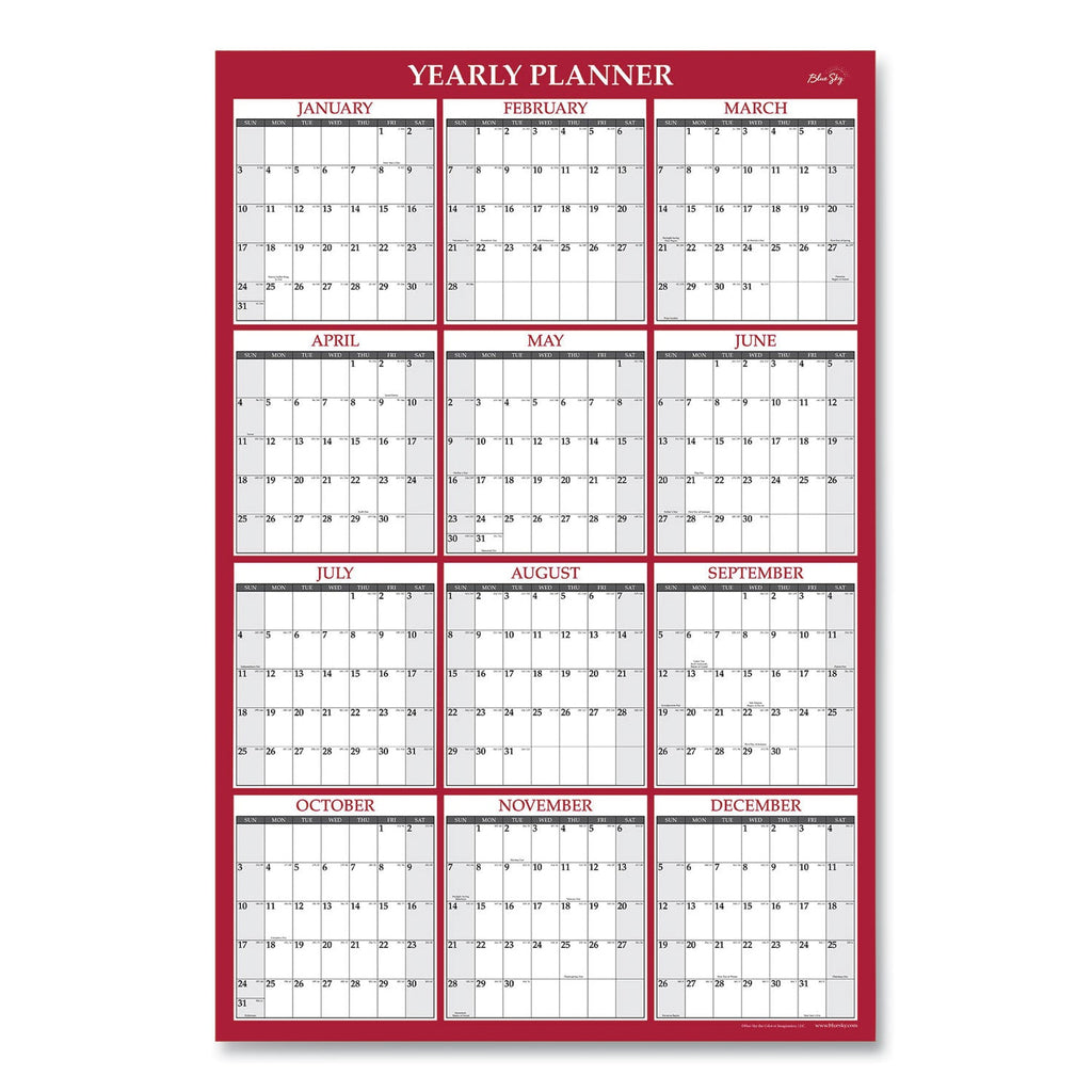 Blue Sky Classic Red Laminated Erasable Wall Calendar, Classic Red Artwork, 48 x 32, White/Red/Gray Sheets, 12-Month (Jan-Dec): 2023