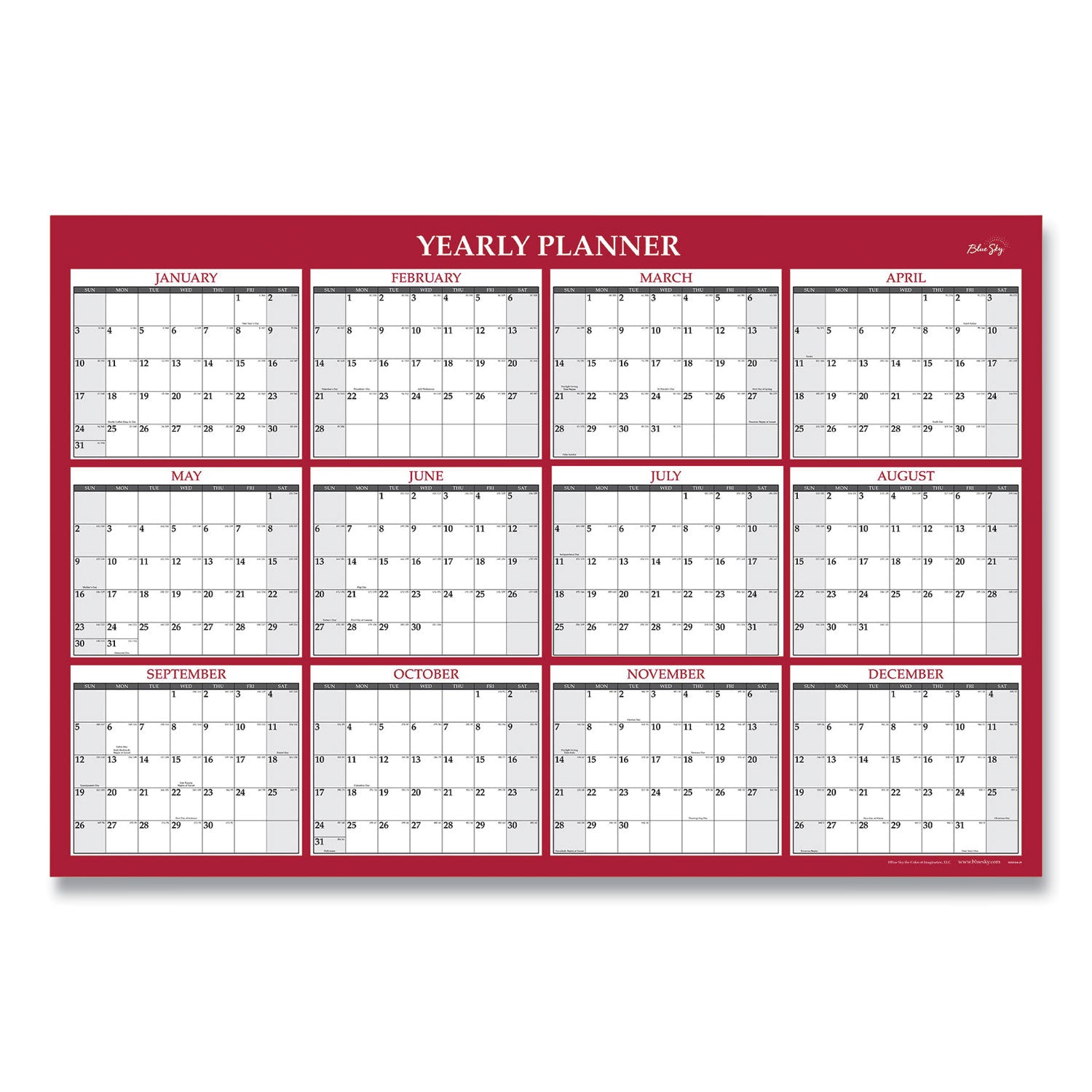 Blue Sky Classic Red Laminated Erasable Wall Calendar, Classic Red Artwork, 48 x 32, White/Red/Gray Sheets, 12-Month (Jan-Dec): 2023