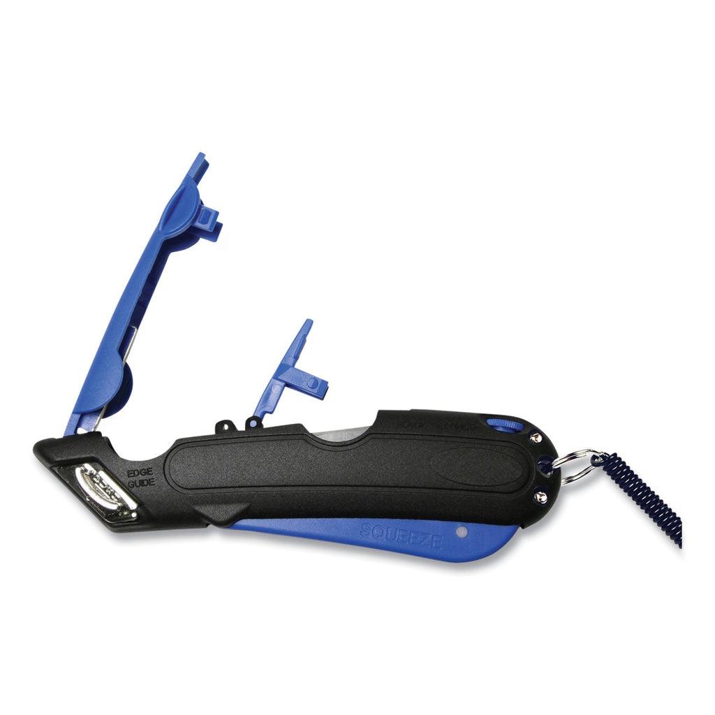 COSCO Easycut Cutter Knife w/Self-Retracting Safety-Tipped Blade, 6" Plastic Handle, Black/Blue