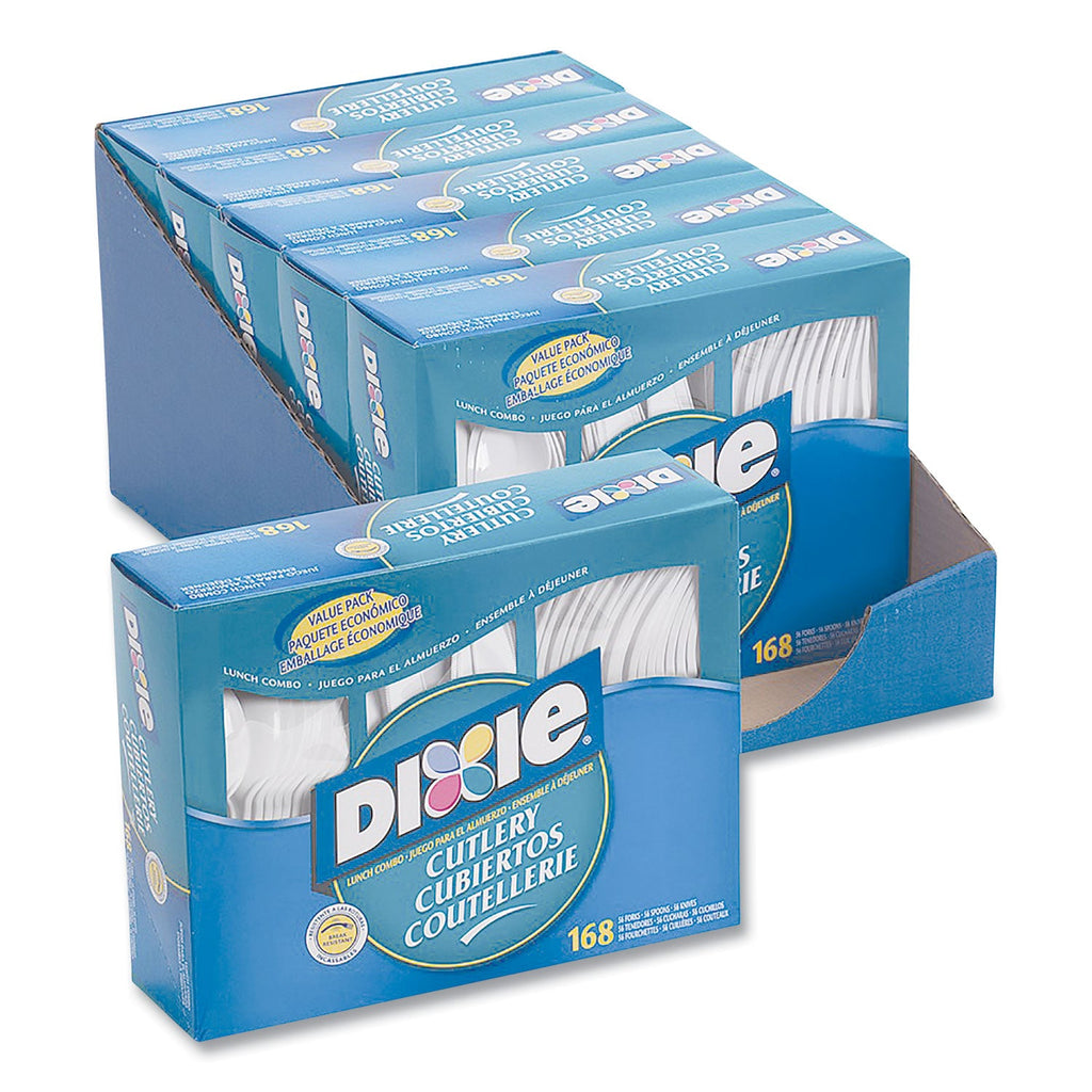 Dixie Combo Pack, Tray with White Plastic Utensils, 56 Forks, 56 Knives, 56 Spoons