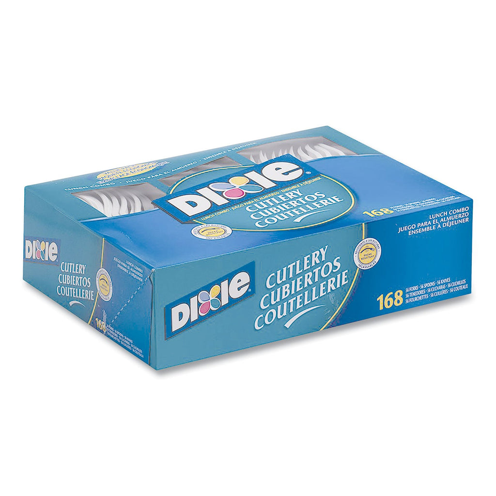 Dixie Combo Pack, Tray with White Plastic Utensils, 56 Forks, 56 Knives, 56 Spoons