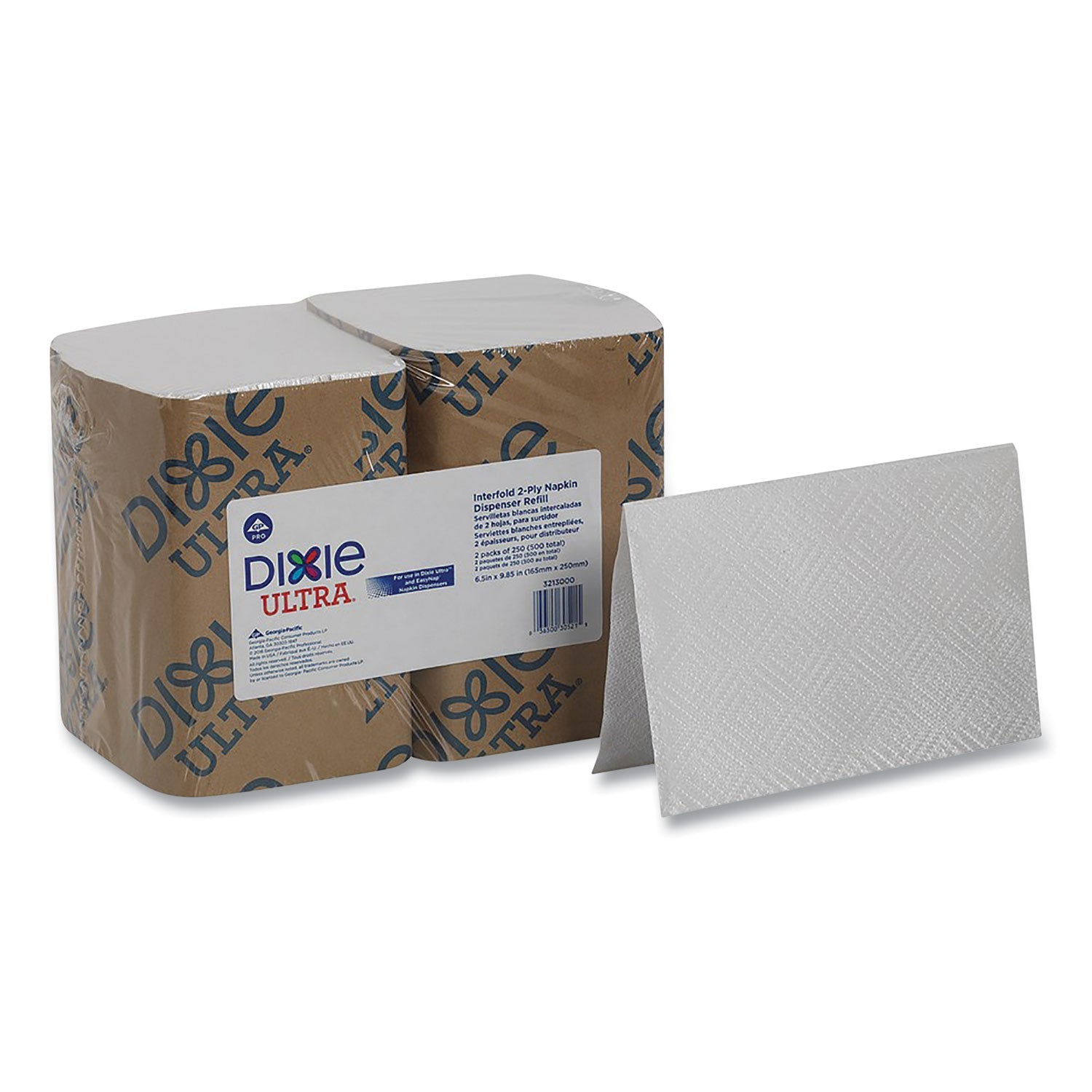 Dixie Interfold Napkin Refills, 2 Ply, 6 1/2x9 7/8, White, 500/Pk, 6 Pack/Ctn