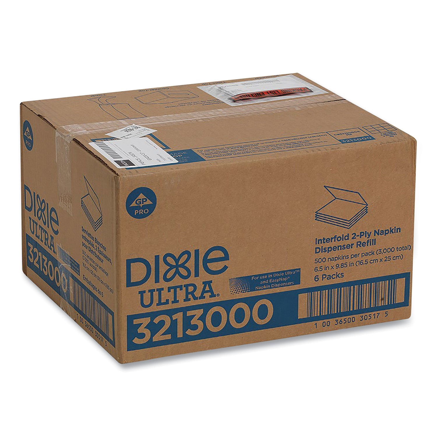 Dixie Interfold Napkin Refills, 2 Ply, 6 1/2x9 7/8, White, 500/Pk, 6 Pack/Ctn