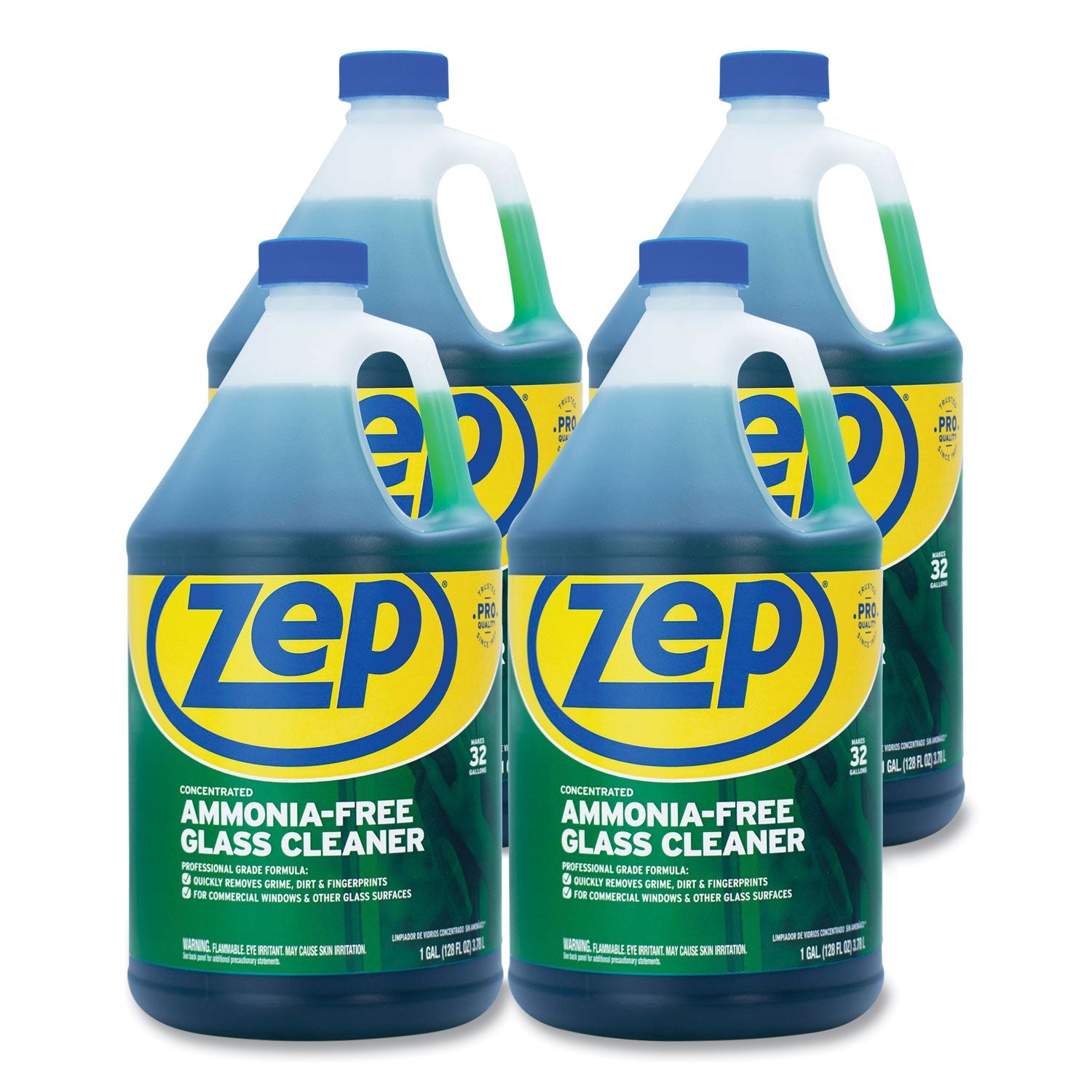 Zep Commercial Ammonia-Free Glass Cleaner, Pleasant Scent, 1 gal Bottle, 4/Carton