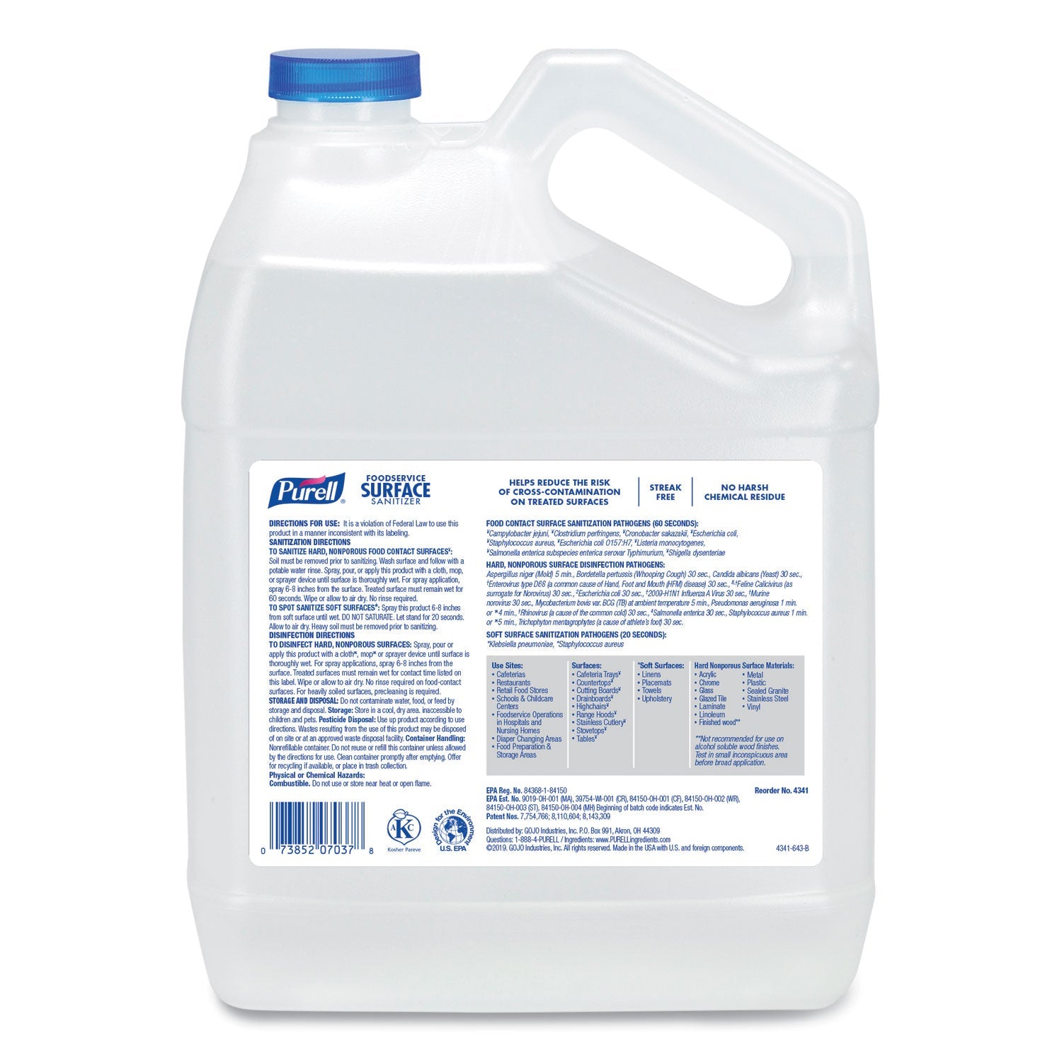 PURELL Foodservice Surface Sanitizer, Fragrance Free, 1 gal Bottle, 4/Carton