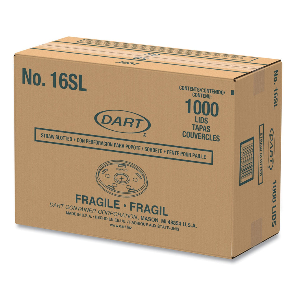 Dart Plastic Lids, Fits 12 oz to 24 oz Hot/Cold Foam Cups, Straw-Slot Lid, White, 100/Pack, 10 Packs/Carton